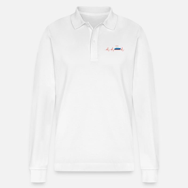 Schiff Boot Herzschlag - Stanley/Stella Unisex Bio-Langarm-Poloshirt Prepster - Weiß