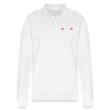 Cherry - Stanley/Stella Organic Unisex Long-Sleeved Polo Shirt Prepster - white - Front - Anna (173cm) & Nico (186cm)
