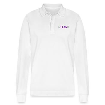 Melanie - Elan - Namenstag Vers.2 - Stanley/Stella Unisex Bio-Langarm-Poloshirt Prepster - Weiß - Vorne - Anna (173cm) & Nico (186cm)