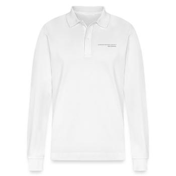 "Wenn es wackelt ist es Fett" - Stanley/Stella Unisex Bio-Langarm-Poloshirt Prepster - Weiß - Vorne - Anna (173cm) & Nico (186cm)