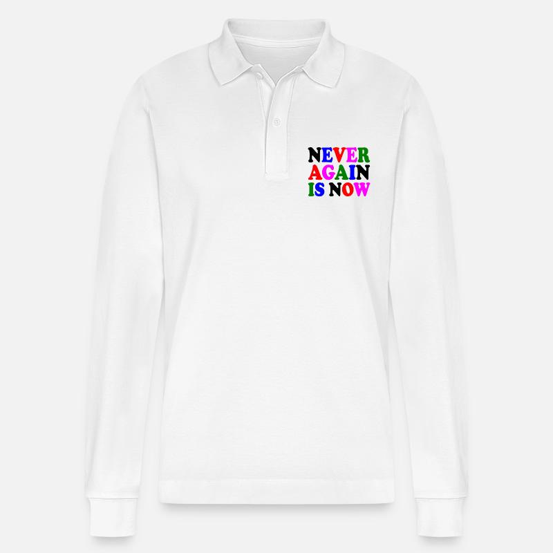 Never again is now - Stanley/Stella Unisex Bio-Langarm-Poloshirt Prepster - Weiß