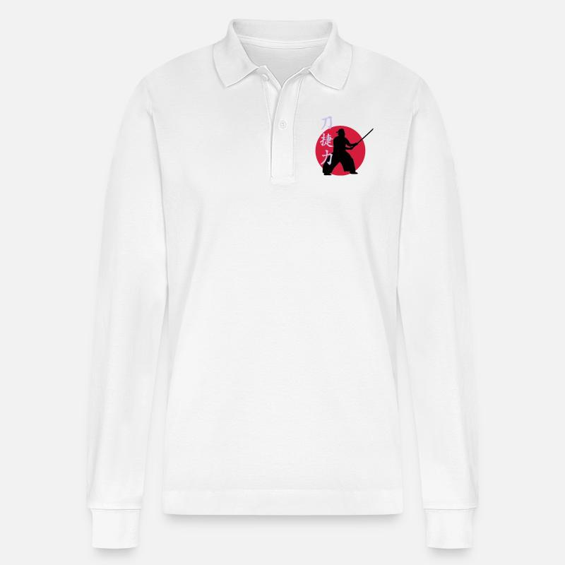 samurai_strength_victory_sword_3c - Polo à manches longues bio PREPSTER Stanley/Stella Unisexe - blanc