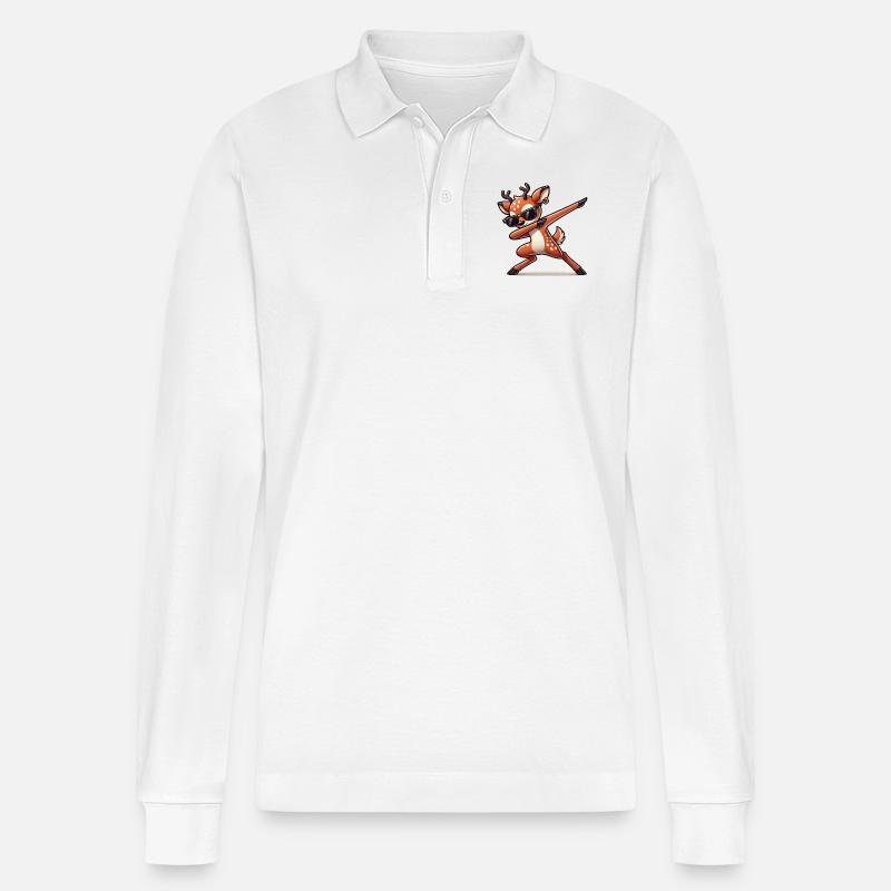 reh comic dabbing - Stanley/Stella Unisex Bio-Langarm-Poloshirt Prepster - Weiß