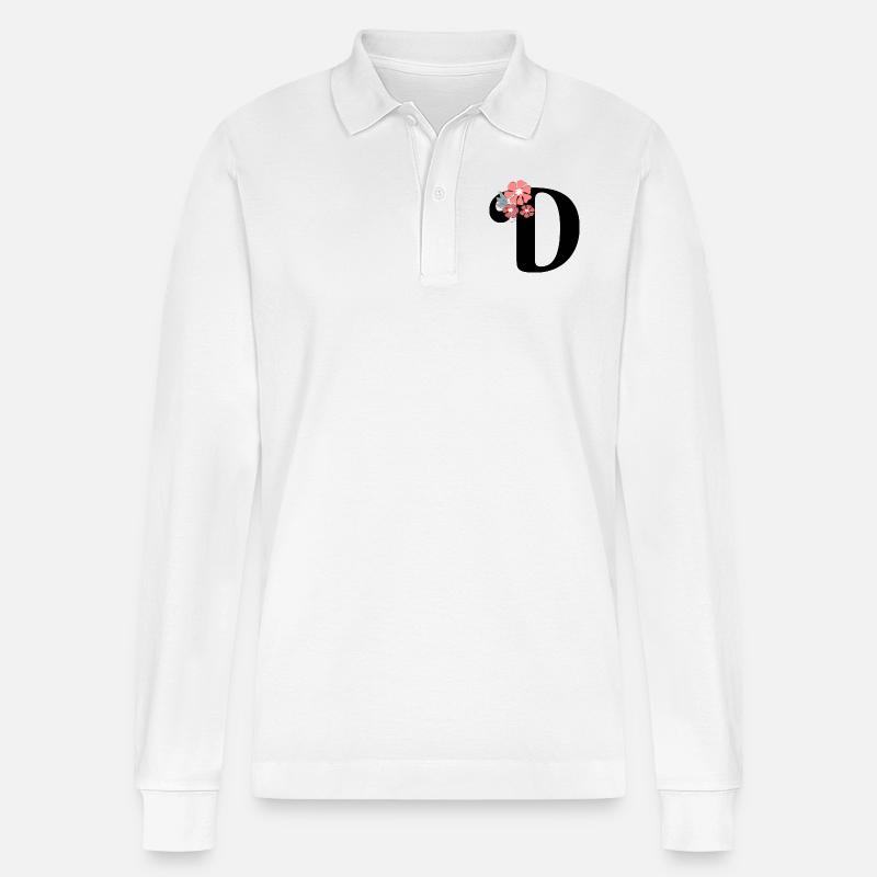 Minimalistischer Blumenbrief - Stanley/Stella Unisex Bio-Langarm-Poloshirt Prepster - Weiß