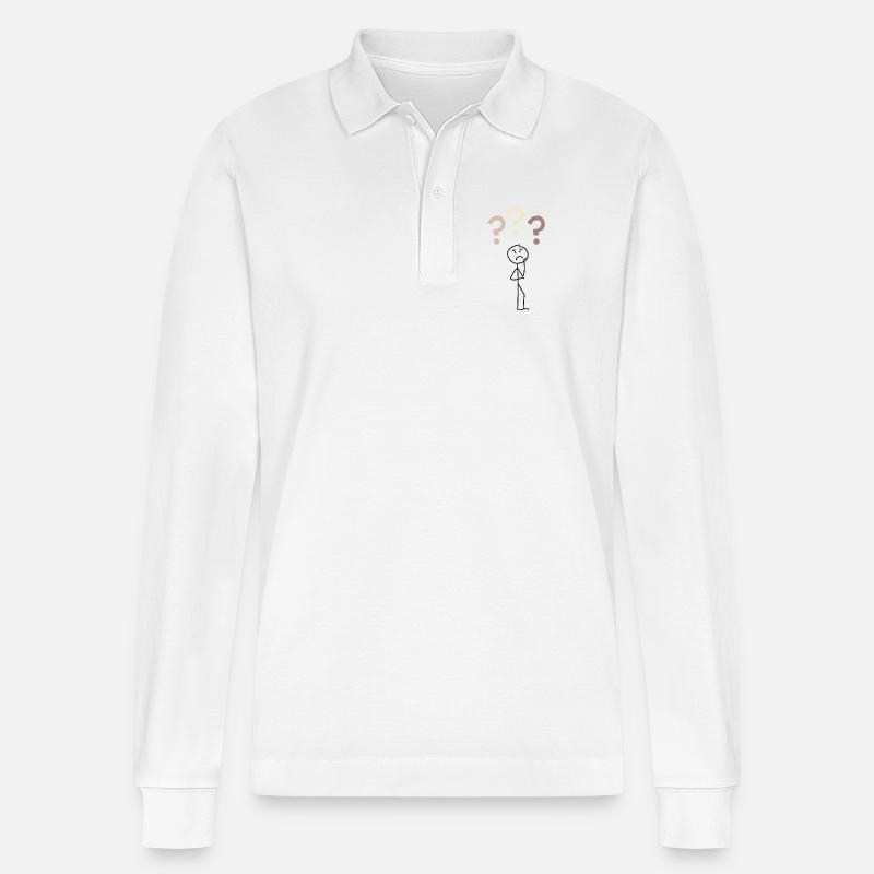 Three Question Marks – Minimal Mystery Design - Stanley/Stella Unisex Bio-Langarm-Poloshirt Prepster - Weiß