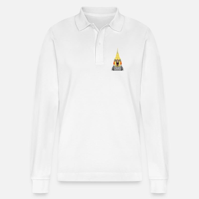 Estampe pop expressive de calopsitte - Polo à manches longues bio PREPSTER Stanley/Stella Unisexe - blanc