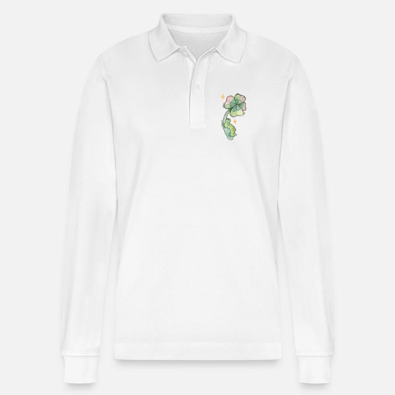 Glücksbringer Raupe auf Kleeblatt - Stanley/Stella Unisex Bio-Langarm-Poloshirt Prepster - Weiß