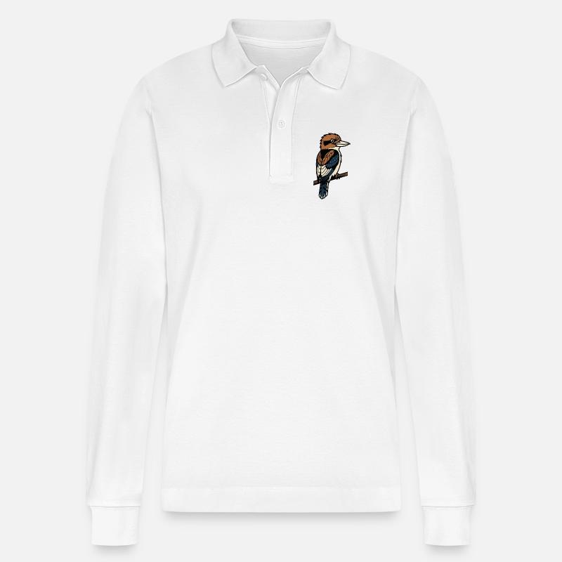 Kookaburra-Vogel - Stanley/Stella Unisex Bio-Langarm-Poloshirt Prepster - Weiß
