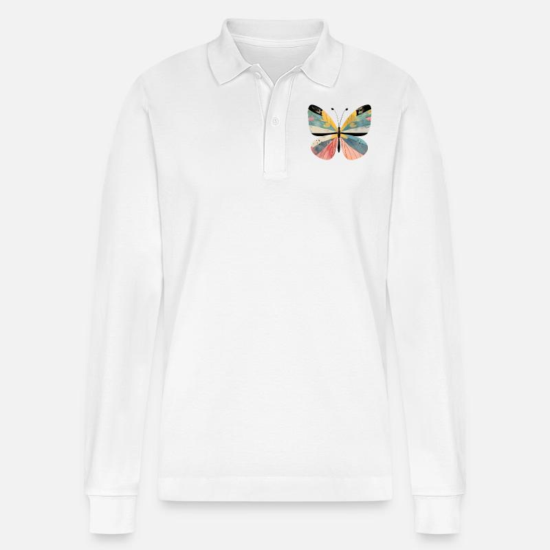 Schmetterling - Stanley/Stella Unisex Bio-Langarm-Poloshirt Prepster - Weiß