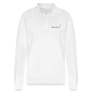 Teambride JGA 2025 - Stanley/Stella Unisex Bio-Langarm-Poloshirt Prepster - Weiß - Vorne - Anna (173cm) & Nico (186cm)