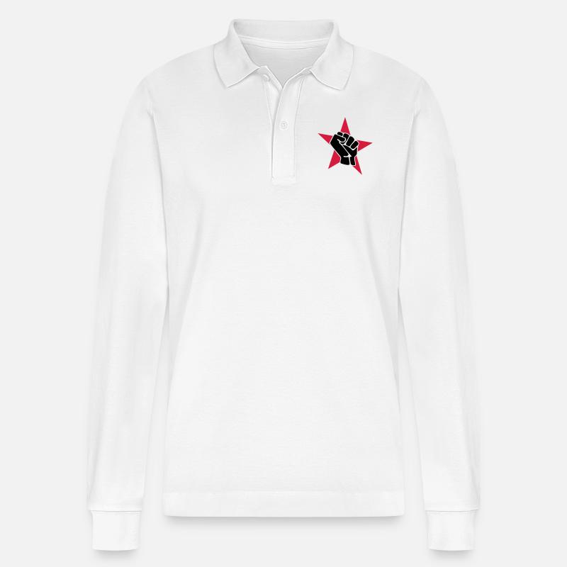 Roter Stern mit Faust - Stanley/Stella Unisex Bio-Langarm-Poloshirt Prepster - Weiß