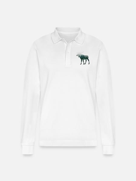 Moose - Stanley/Stella Organic Unisex Long-Sleeved Polo Shirt Prepster - white