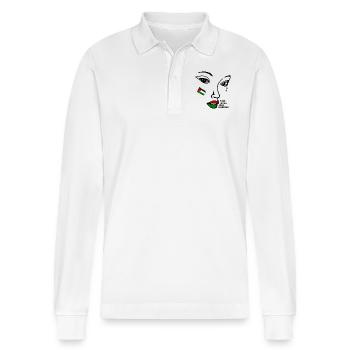 Save gaza free palestine women - Stanley/Stella Organic Unisex Long-Sleeved Polo Shirt Prepster - white - Front - Anna (173cm) & Nico (186cm)