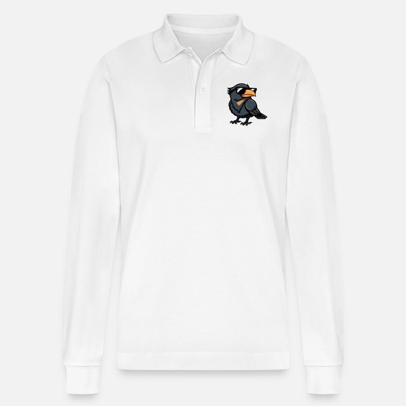 Rabe Krähe Comic Cool - Stanley/Stella Unisex Bio-Langarm-Poloshirt Prepster - Weiß