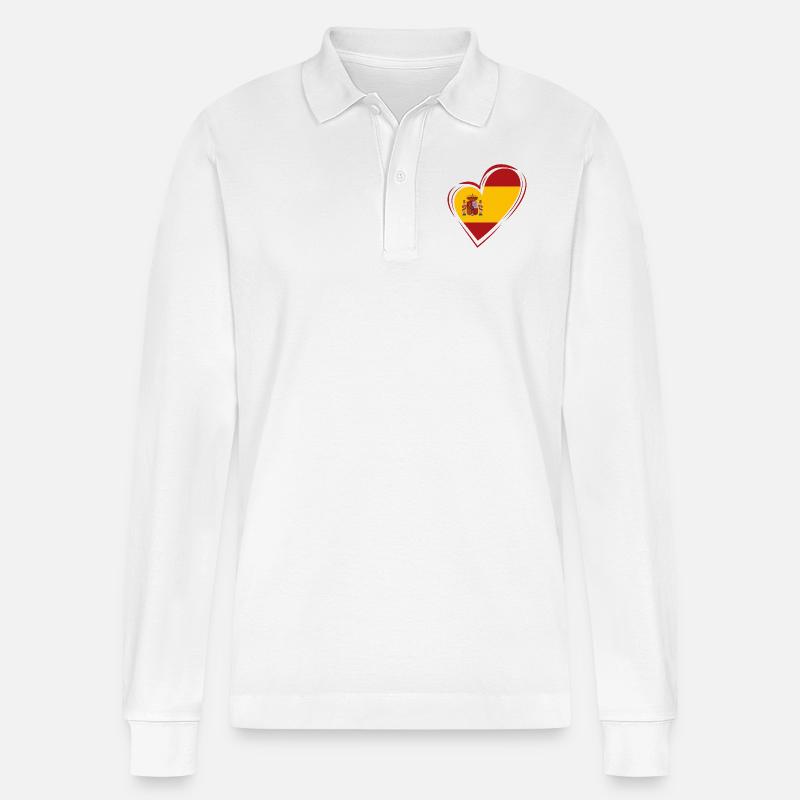 Spanien Herz - Stanley/Stella Unisex Bio-Langarm-Poloshirt Prepster - Weiß