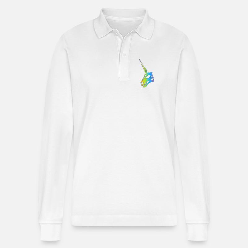 Regenbogen Einhorn Schädel - Stanley/Stella Unisex Bio-Langarm-Poloshirt Prepster - Weiß
