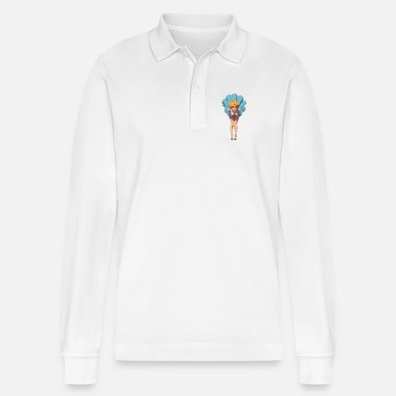 Pin-up-Mädchen mit aufblasendem Sommerkleid - Stanley/Stella Unisex Bio-Langarm-Poloshirt Prepster - Weiß