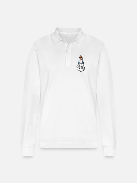 Rocket Launch Space Comic - Stanley/Stella Organic Unisex Long-Sleeved Polo Shirt Prepster - white