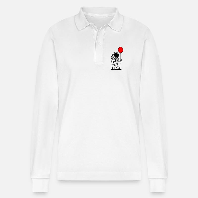 Astronaut mit Ballon - Stanley/Stella Unisex Bio-Langarm-Poloshirt Prepster - Weiß