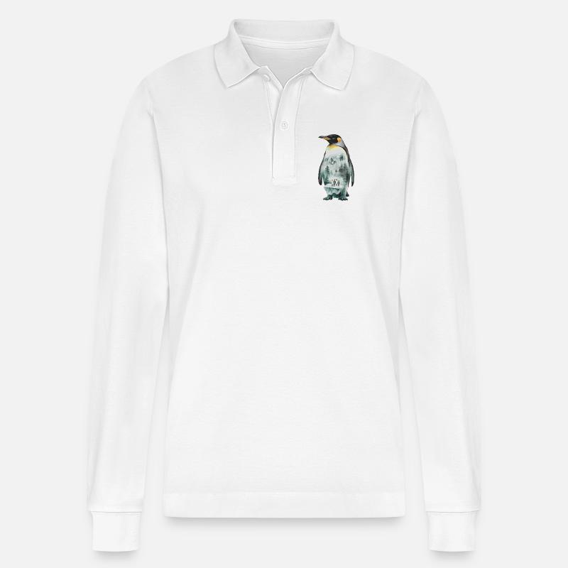 Pinguin Mit Landschaftsmotiv - Stanley/Stella Unisex Bio-Langarm-Poloshirt Prepster - Weiß