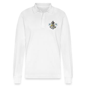 Anker Dad 26 Vater Papa 2026 Vatertagsgeschenk - Stanley/Stella Unisex Bio-Langarm-Poloshirt Prepster - Weiß - Vorne - Anna (173cm) & Nico (186cm)