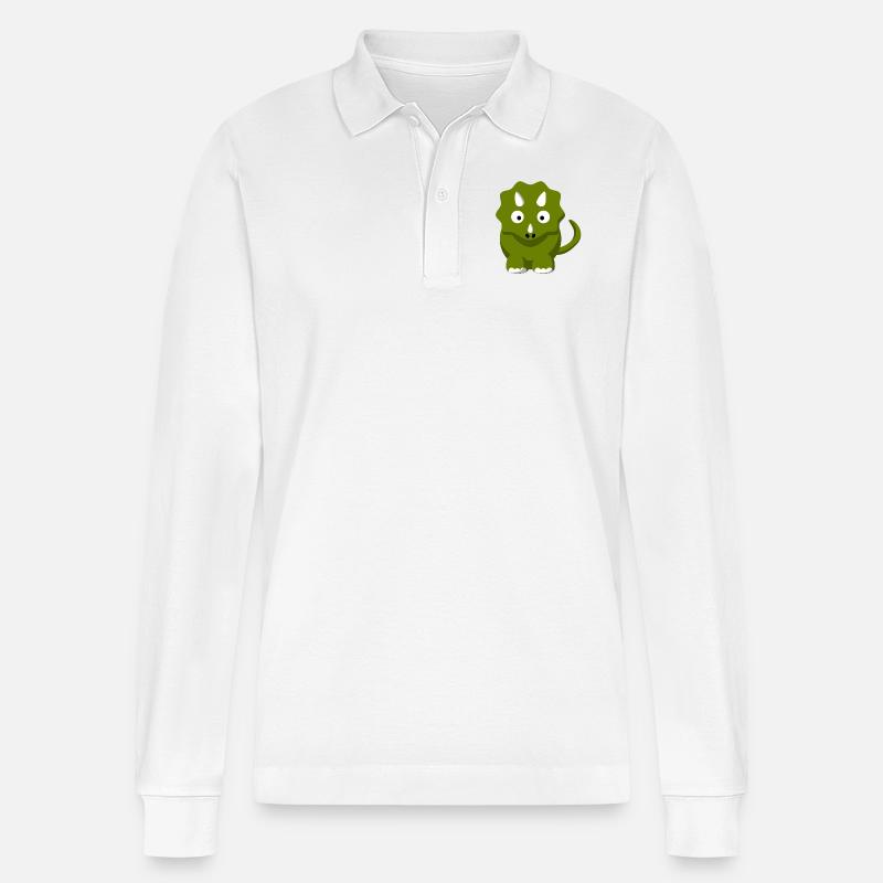 Dinosaurier Comic Triceratops - Stanley/Stella Unisex Bio-Langarm-Poloshirt Prepster - Weiß