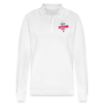 february san balentin - Stanley/Stella Organic Unisex Long-Sleeved Polo Shirt Prepster - white - Front - Anna (173cm) & Nico (186cm)