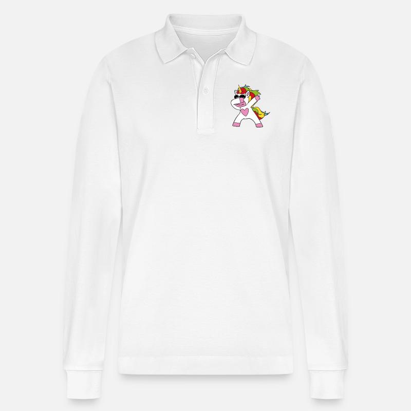 Dabbing Einhorn - Stanley/Stella Unisex Bio-Langarm-Poloshirt Prepster - Weiß