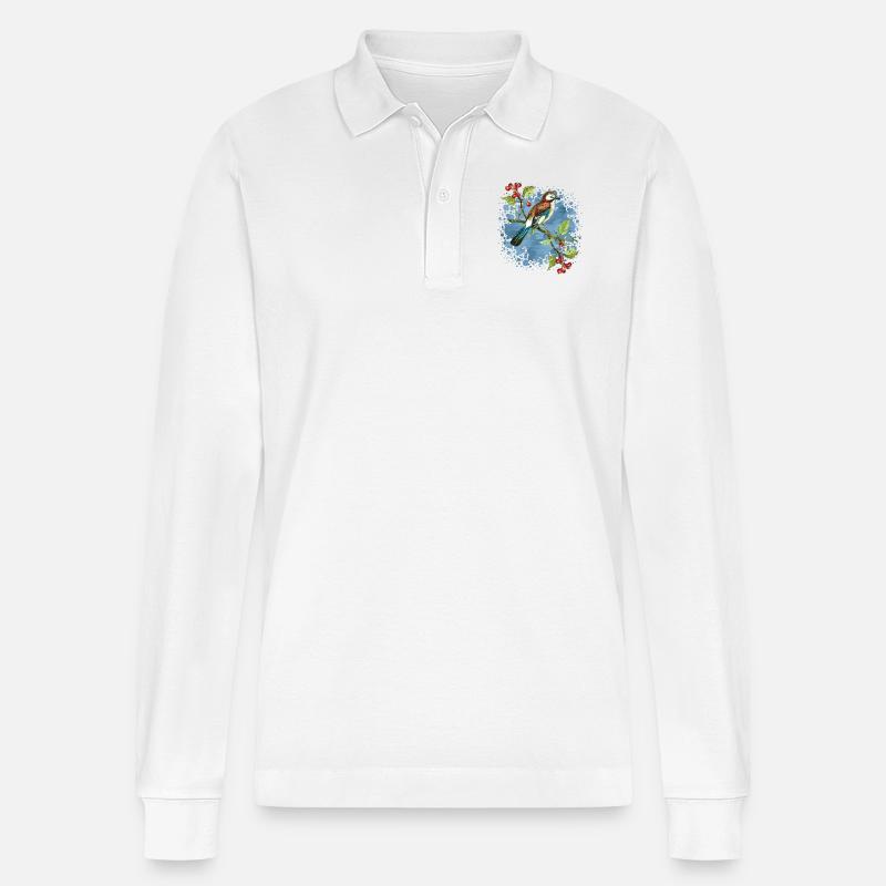 Bunter Vogel - Stanley/Stella Unisex Bio-Langarm-Poloshirt Prepster - Weiß