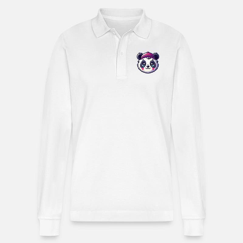Panda Kopf mit Kappe - Stanley/Stella Unisex Bio-Langarm-Poloshirt Prepster - Weiß