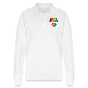LGBT Safe Space Regenbogenherz - Stanley/Stella Unisex Bio-Langarm-Poloshirt Prepster - Weiß - Vorne - Anna (173cm) & Nico (186cm)