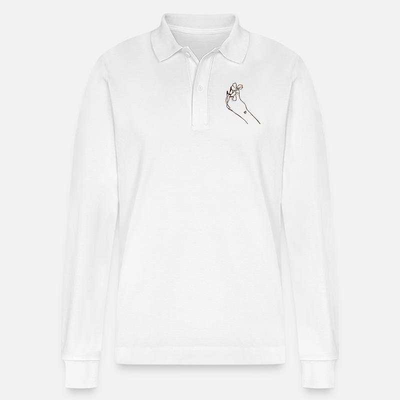 Hand mit Blüte - Stanley/Stella Unisex Bio-Langarm-Poloshirt Prepster - Weiß
