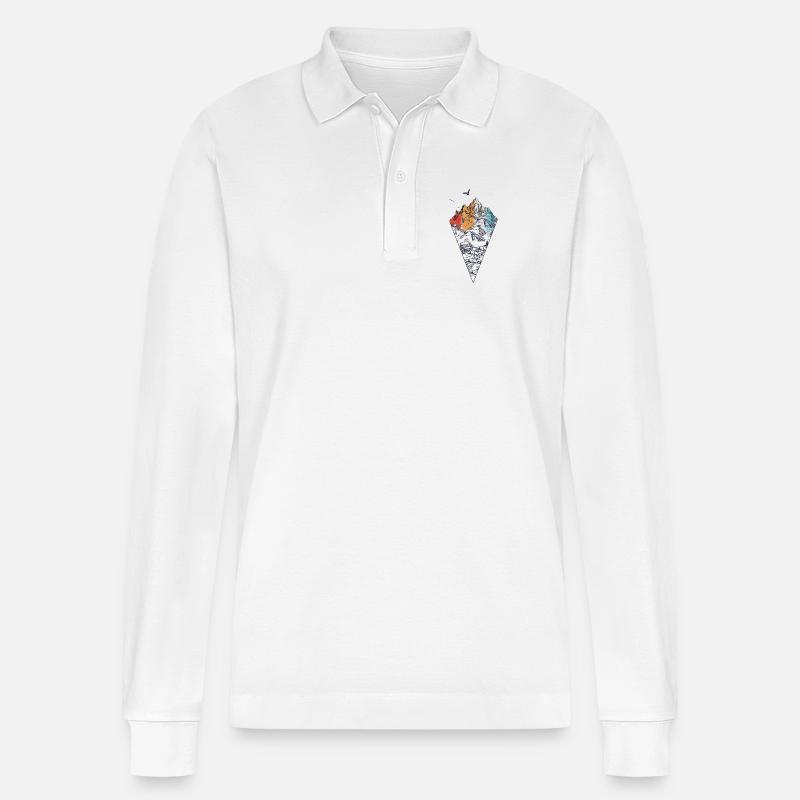 Prismatisches Berggeometrisches Tee - Stanley/Stella Unisex Bio-Langarm-Poloshirt Prepster - Weiß