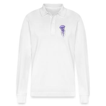 Purple Jellyfish Illustration  - Stanley/Stella Unisex Bio-Langarm-Poloshirt Prepster - Weiß - Vorne - Anna (173cm) & Nico (186cm)