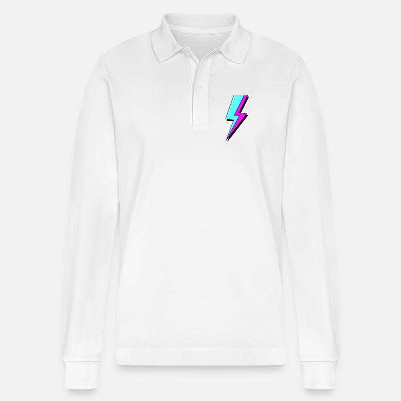 Psychedelic Neon Lightning - Stanley/Stella Organic Unisex Long-Sleeved Polo Shirt Prepster - white
