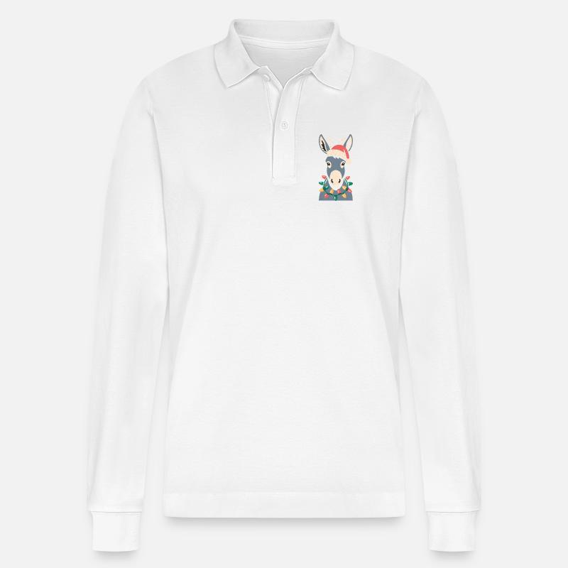 Mignon âne elfe Noël mignon - Polo à manches longues bio PREPSTER Stanley/Stella Unisexe - blanc