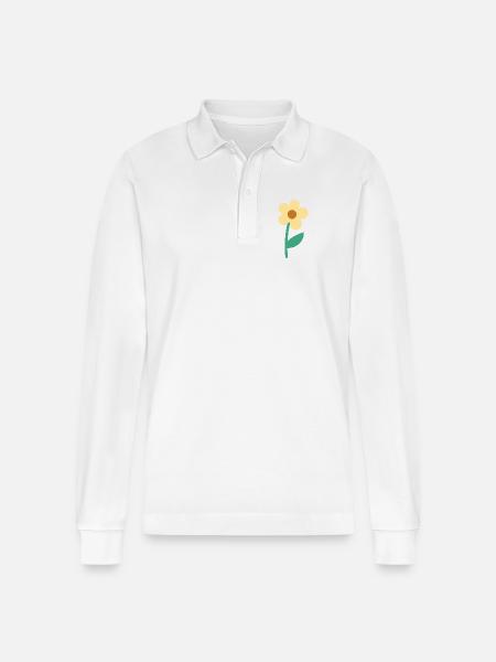 Cute Simple Flower Minimal Botanical Aesthetic - Stanley/Stella Organic Unisex Long-Sleeved Polo Shirt Prepster - white