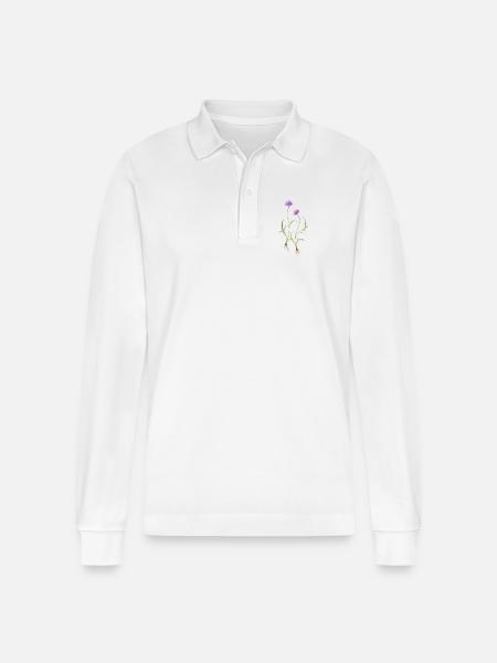 Meadow Flower Nature Illustration - Stanley/Stella Organic Unisex Long-Sleeved Polo Shirt Prepster - white