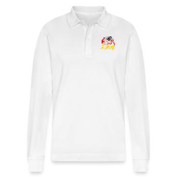 Black-red-gold eagle - Stanley/Stella Organic Unisex Long-Sleeved Polo Shirt Prepster - white - Front - Anna (173cm) & Nico (186cm)