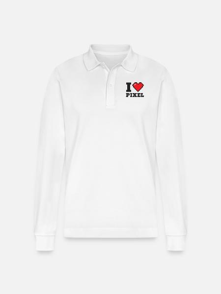 Jeg hjerte, jeg elsker, retro, pixel, spil, spil, gamle - Stanley/Stella Prepster økologisk unisex langærmet poloshirt - hvid