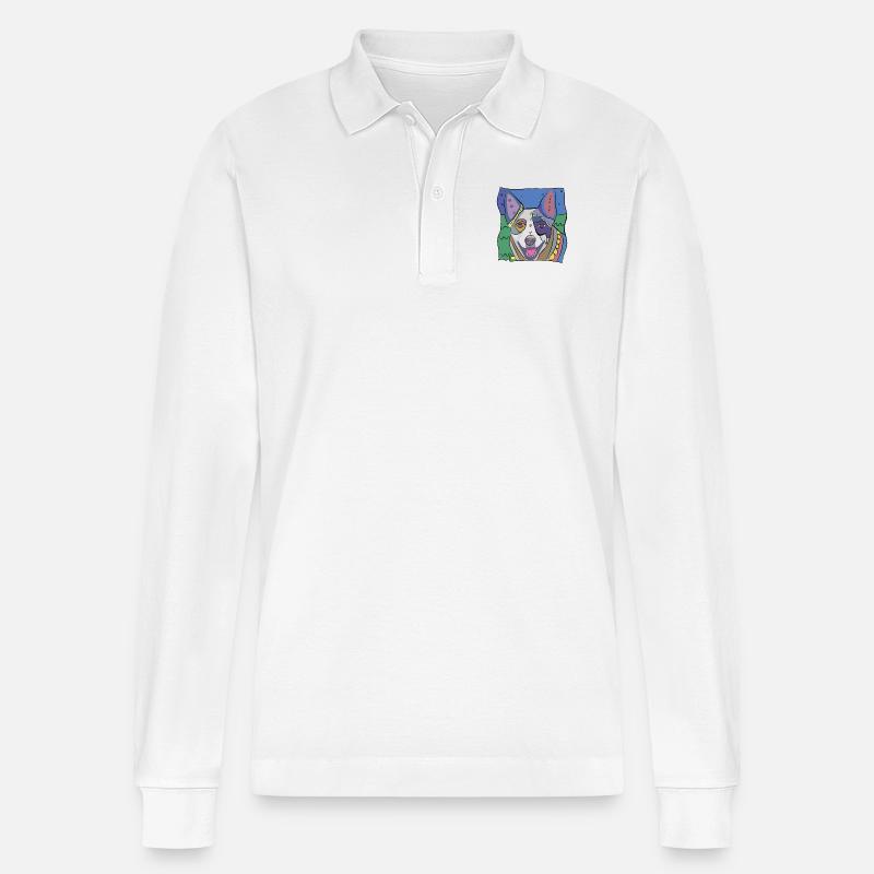 Australischer Artwork-Hund - Stanley/Stella Unisex Bio-Langarm-Poloshirt Prepster - Weiß