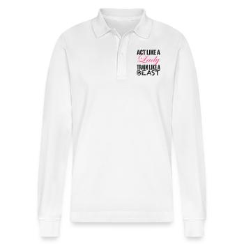 Act Like A Lady - Stanley/Stella Organic Unisex Long-Sleeved Polo Shirt Prepster - white - Front - Anna (173cm) & Nico (186cm)