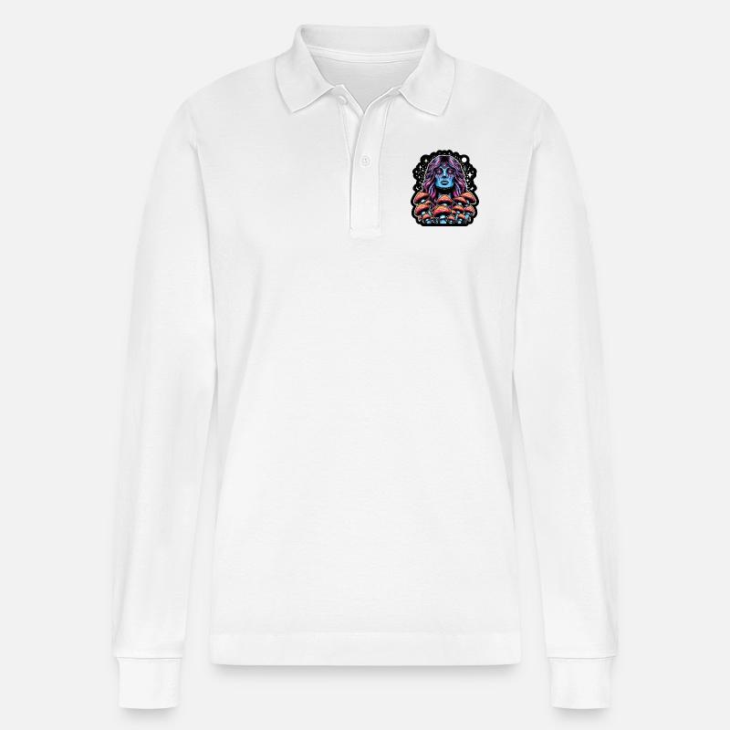 Psychedelic Mushroom Oracle - Stanley/Stella Unisex Bio-Langarm-Poloshirt Prepster - Weiß