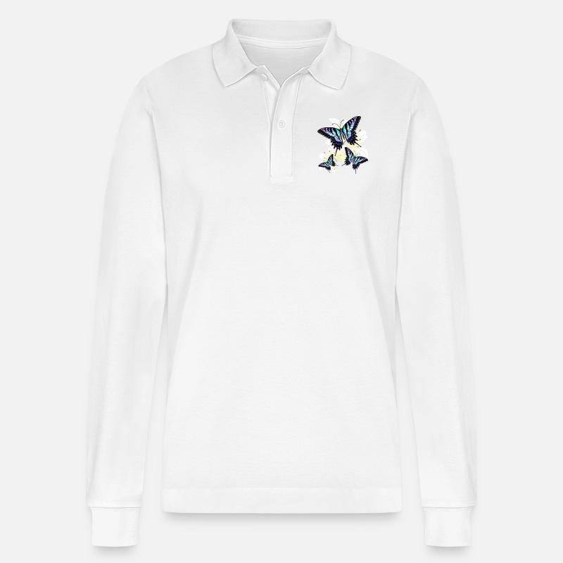 Blauer Schwalbenschwanz - Stanley/Stella Unisex Bio-Langarm-Poloshirt Prepster - Weiß