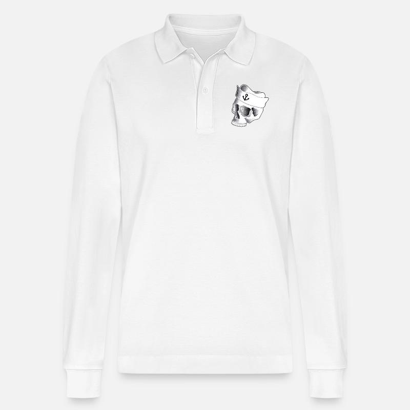 Schädel Sailor - Stanley/Stella Unisex Bio-Langarm-Poloshirt Prepster - Weiß