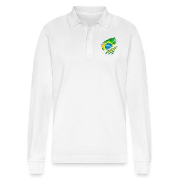 brasil brazil football - Stanley/Stella Organic Unisex Long-Sleeved Polo Shirt Prepster - white - Front - Anna (173cm) & Nico (186cm)