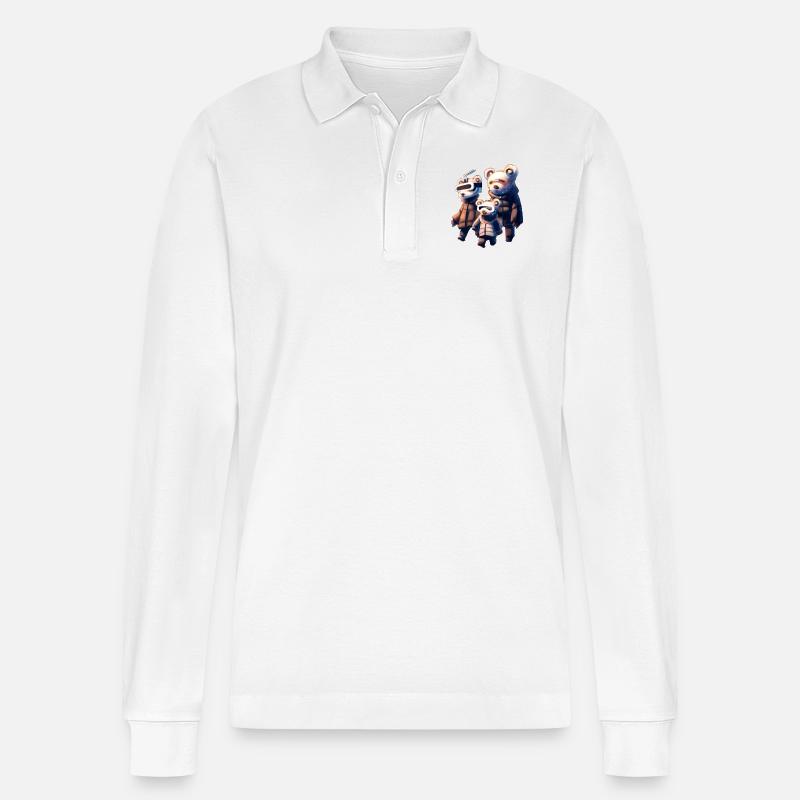 Bär _ 01 - Stanley/Stella Unisex Bio-Langarm-Poloshirt Prepster - Weiß