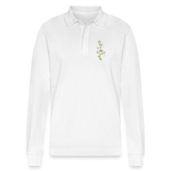 Tendril with flowers, leaves and butterflies - Stanley/Stella Organic Unisex Long-Sleeved Polo Shirt Prepster - white - Front - Anna (173cm) & Nico (186cm)