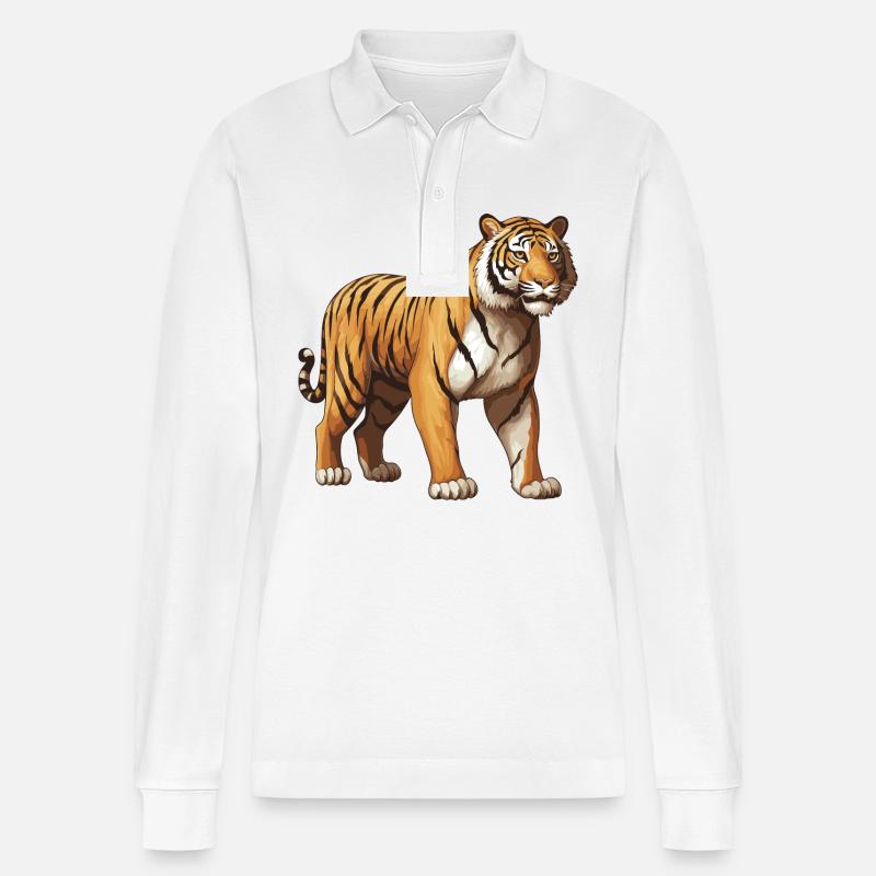 Tiger Tier - Stanley/Stella Unisex Bio-Langarm-Poloshirt Prepster - Weiß