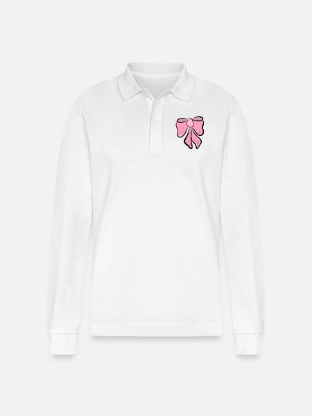 beautiful pink, pink bow, gift idea - Stanley/Stella Organic Unisex Long-Sleeved Polo Shirt Prepster - white